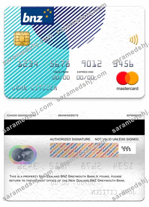 New Zealand BNZ Greymouth Bank mastercard